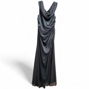 Elegant Gray Evening Gown Or Mother Of Bride Or Groom Dress Draped Front.